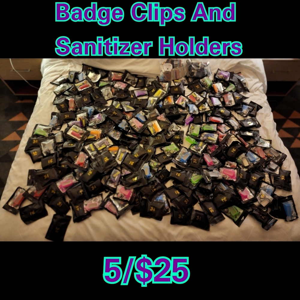 4/$20 Badge Clips And Sanitizer Holders